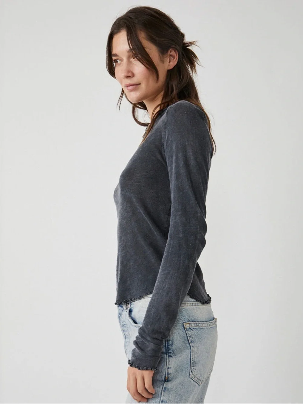 We the Free x Free People Be My Baby Long Sleeve Top in Black New